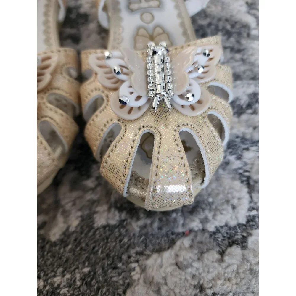S.H. Toddler Girls Glittery Butterfly Slip-On Sandals Cream/Silver Size 6